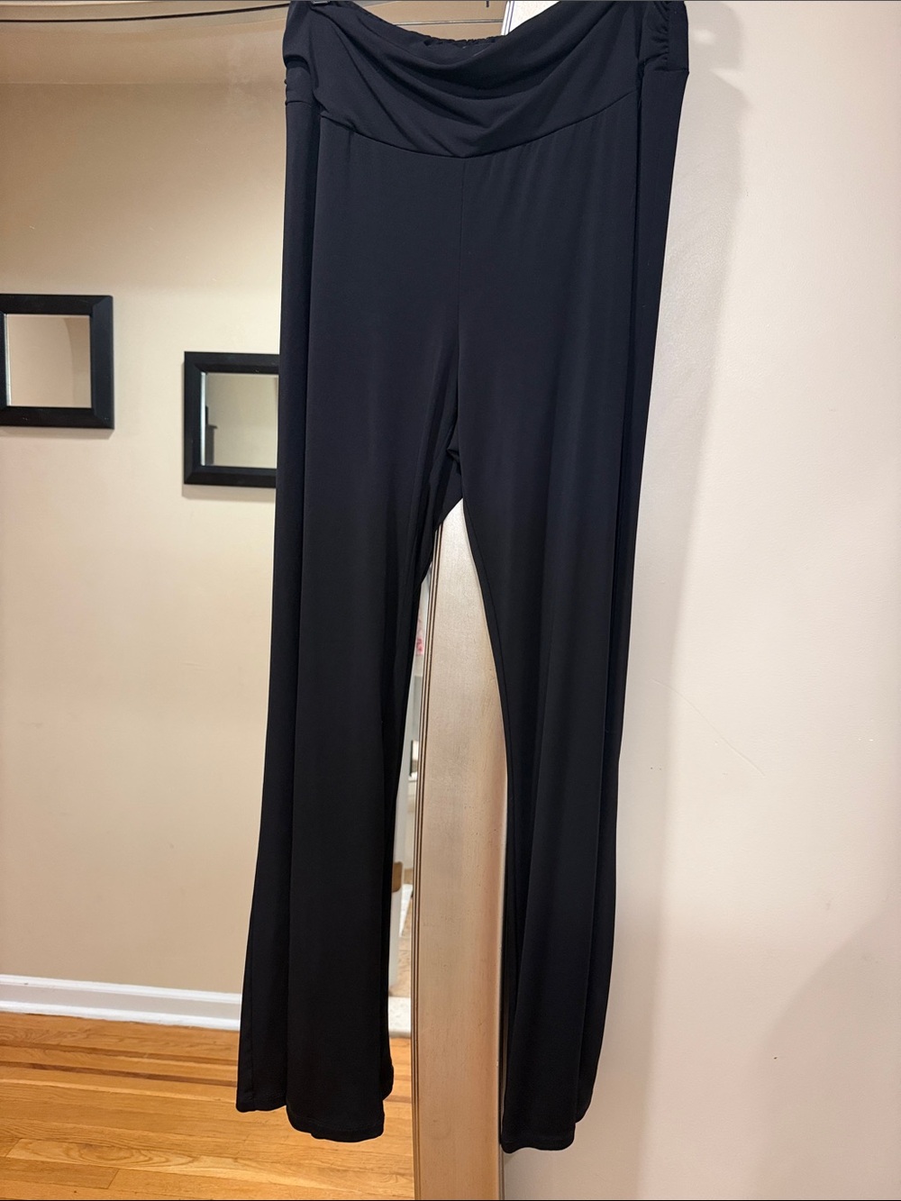 Black Wide-Leg Fold-Over Waist Pants